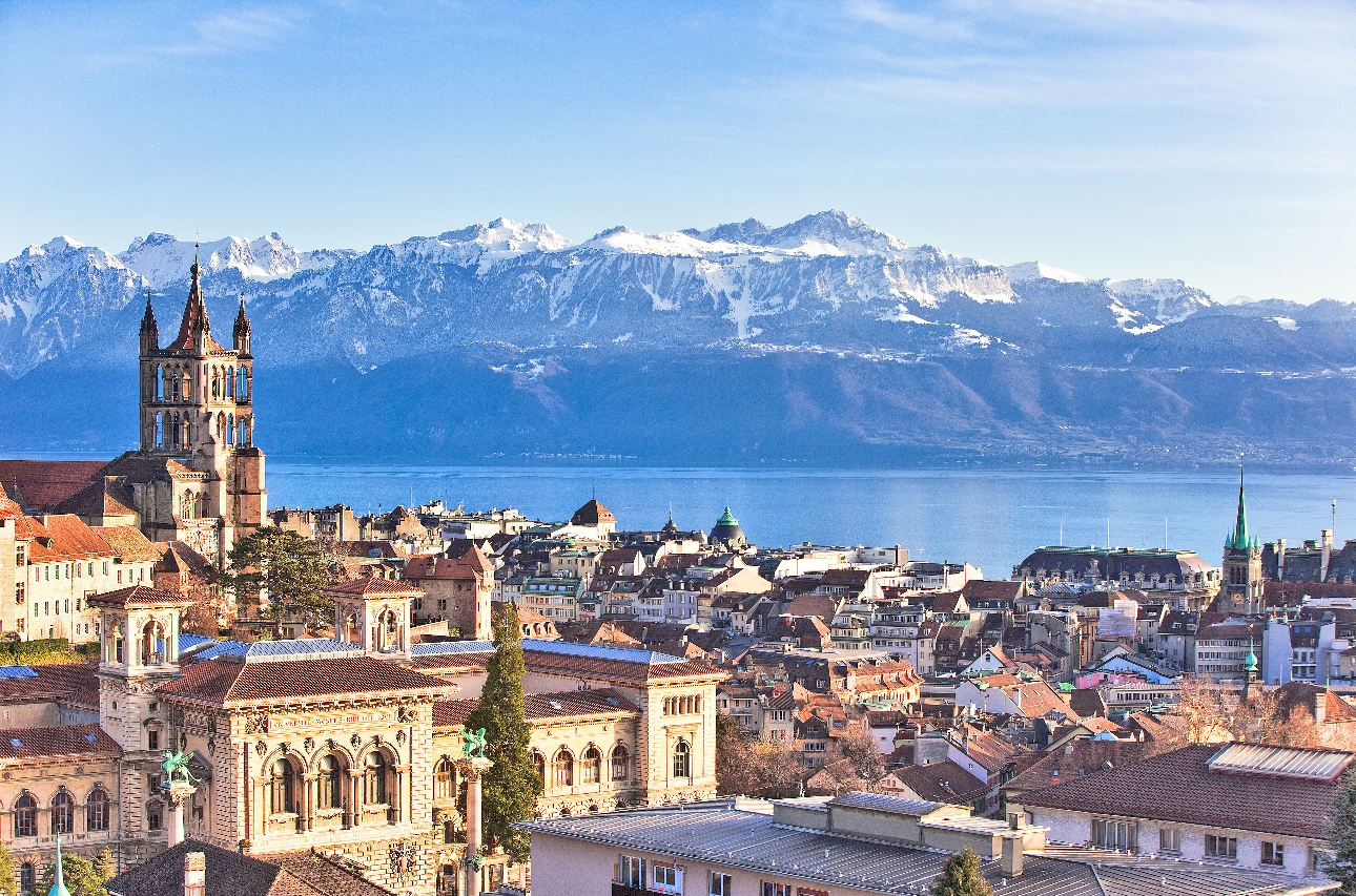 Switzerland twon with view of mountains